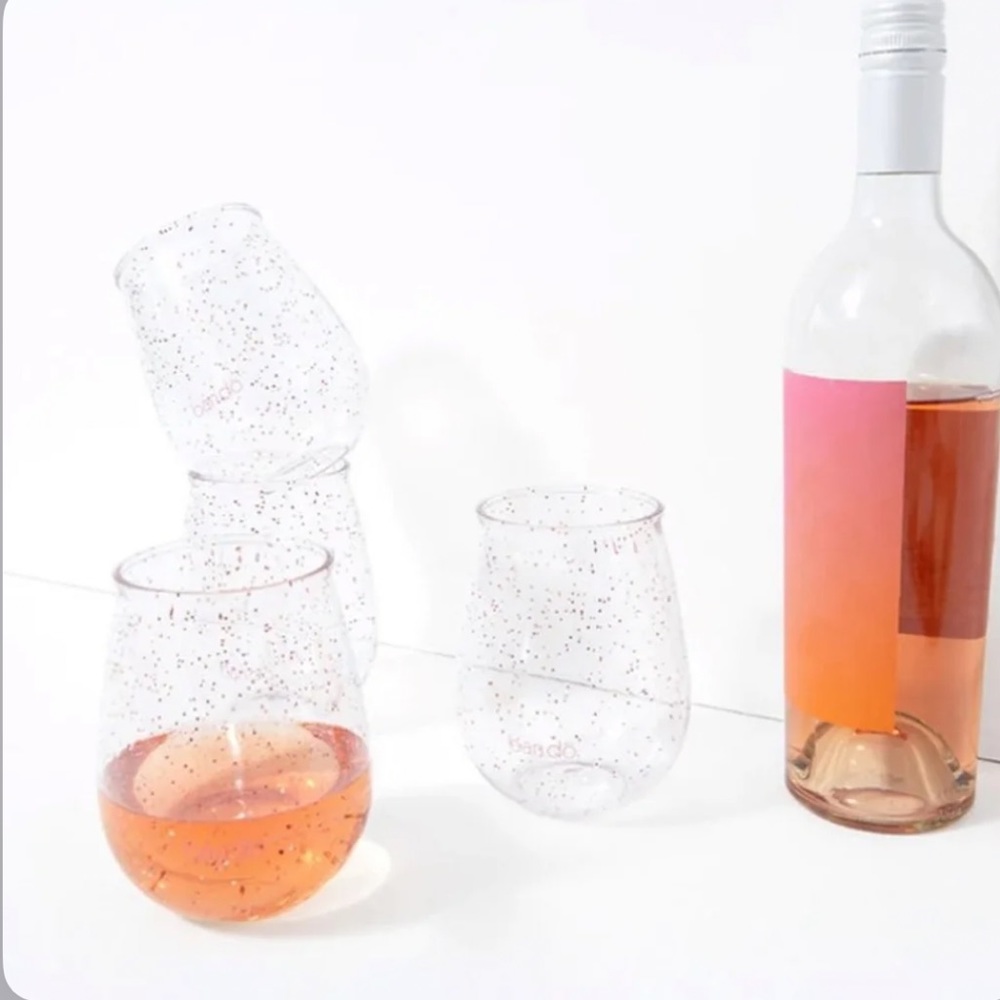 Ban.dō Stemless Acrylic Wine Glass Set of Four with Glitter Infusion